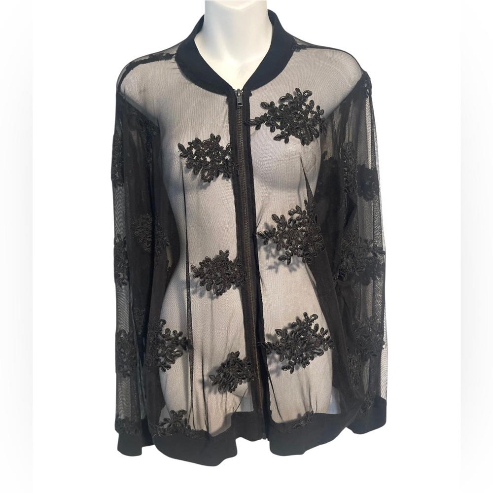 Torrid Romantic Black Sheer Mesh Bomber Jacket Floral Festival Whimsigoth Size 1